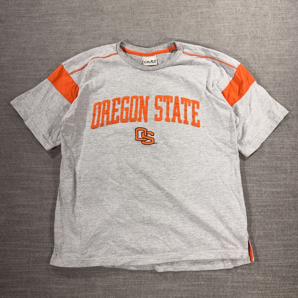 Old Varsity Brand Oregon State T-Shirt Mens L‎ Grey Orange Good Embroidered NCAA